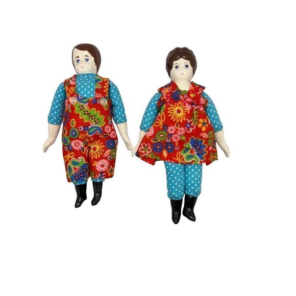 ️ 4 Vintage Cajun Handmade Porcelain Doll Pairs (1930s-40s) - Floral Charm! - Picture 3 of 9